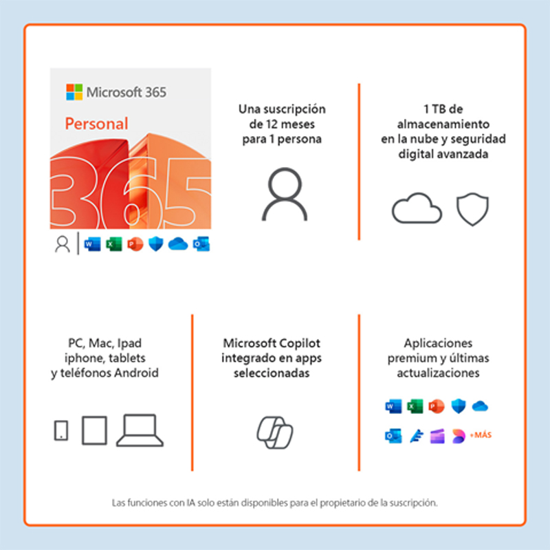 Microsoft Office 365 Personal Licencia Online 1 Usuario 5 Dispositivos - 1 año