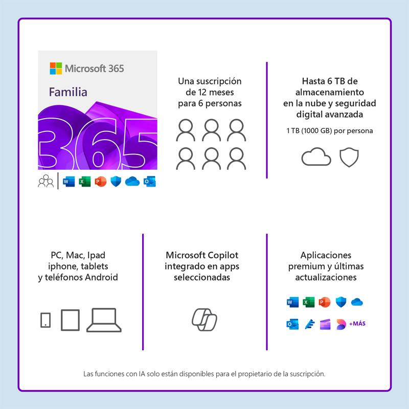Microsoft Office 365 Familia Licencia Online 6 Usuarios 5 Dispositivos(c/u) - 1 año