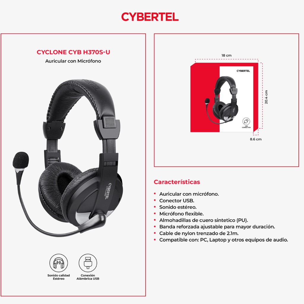 Cybertel Cyclone CYB H370S-U Audifono Negro
