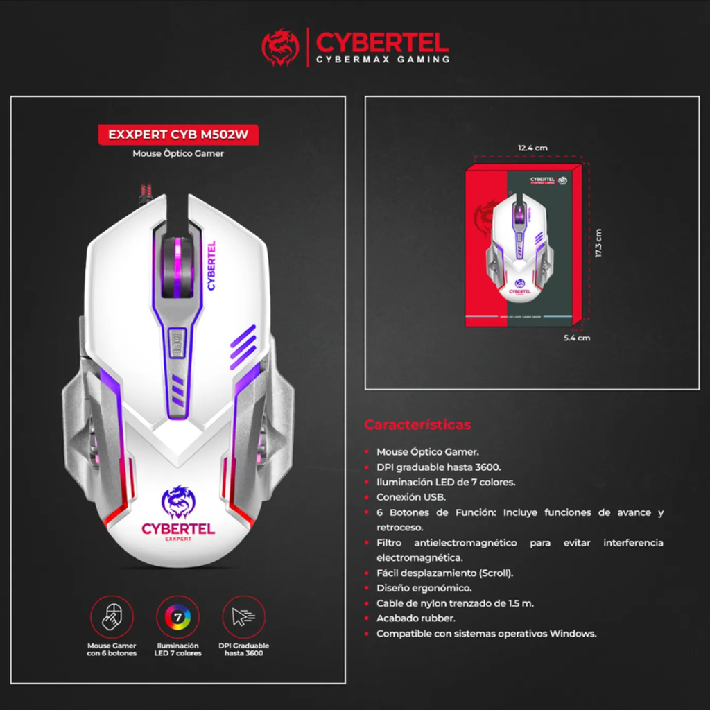 Cybertel Exxpert CYB M502W Mouse Gaming Blanco