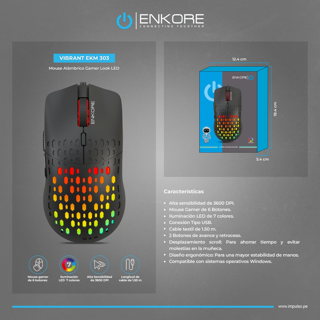 Enkore Vibrant EKM 303 Mouse Gaming Negro