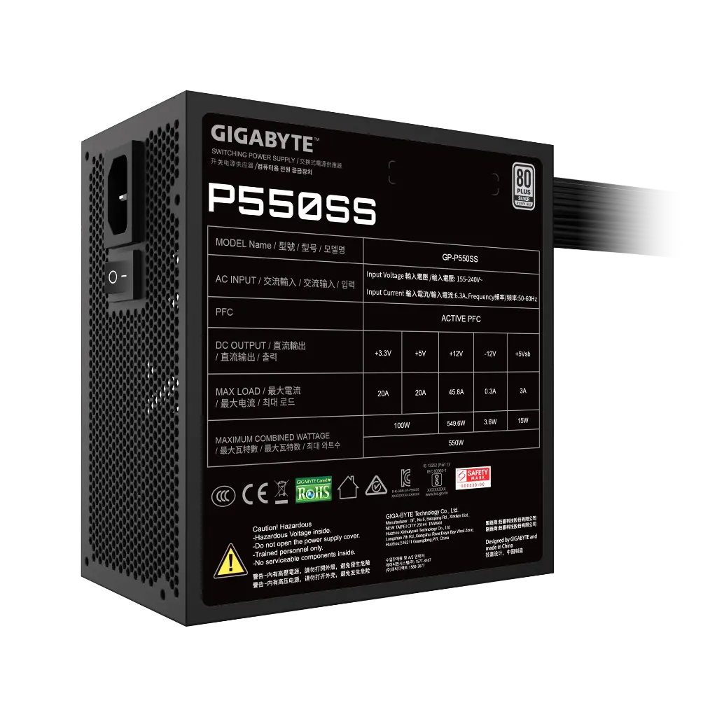 Gigabyte Fuente de Poder P550SS 550W 80 Plus Silver ATX