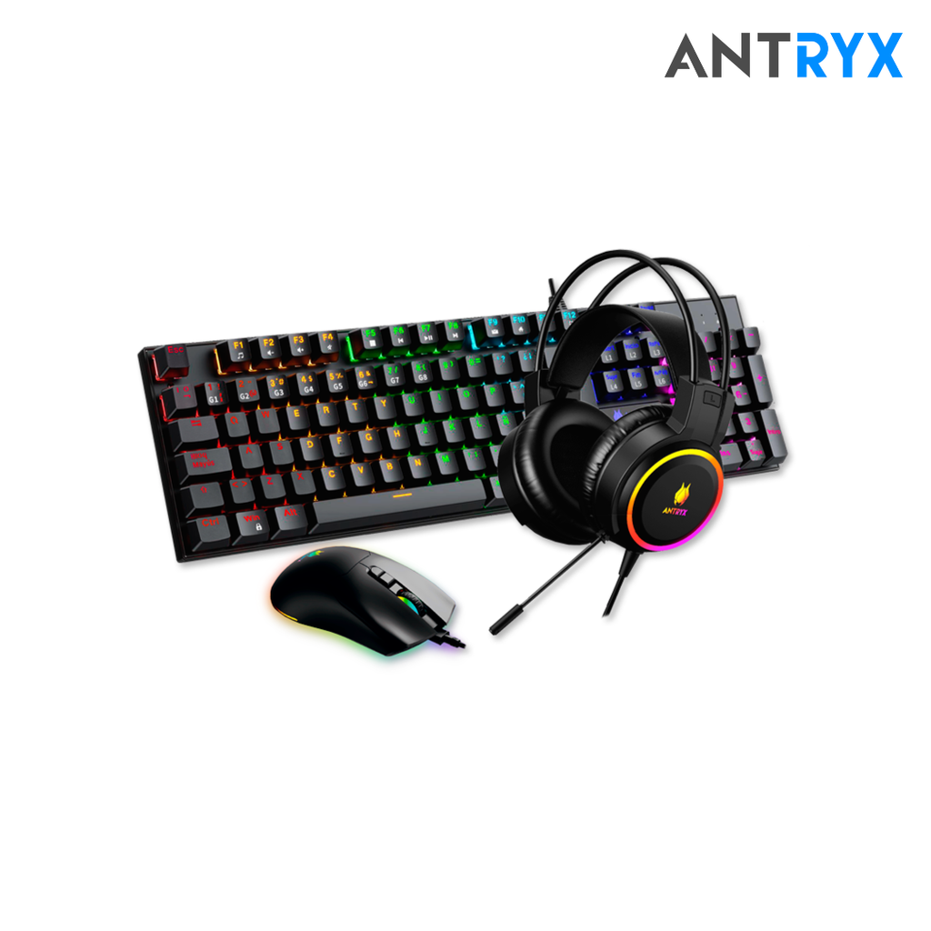 Combo Antryx Teclado Mouse Auricular Gaming GC-3100 X3 SW Red RGB Negro