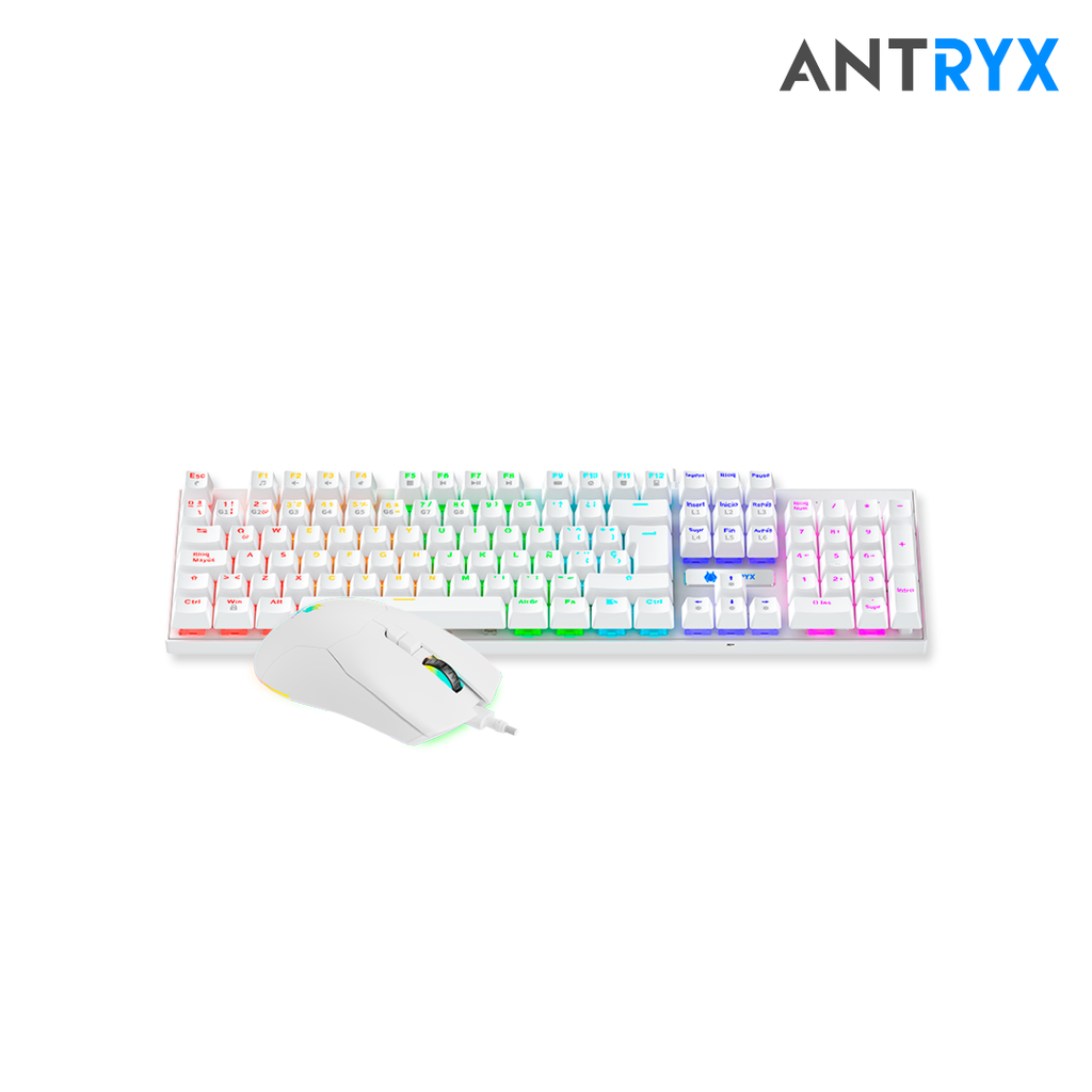 Combo Antryx Kit gaming Teclado Mecanico Blue Switch + Mouse GC-3100 White