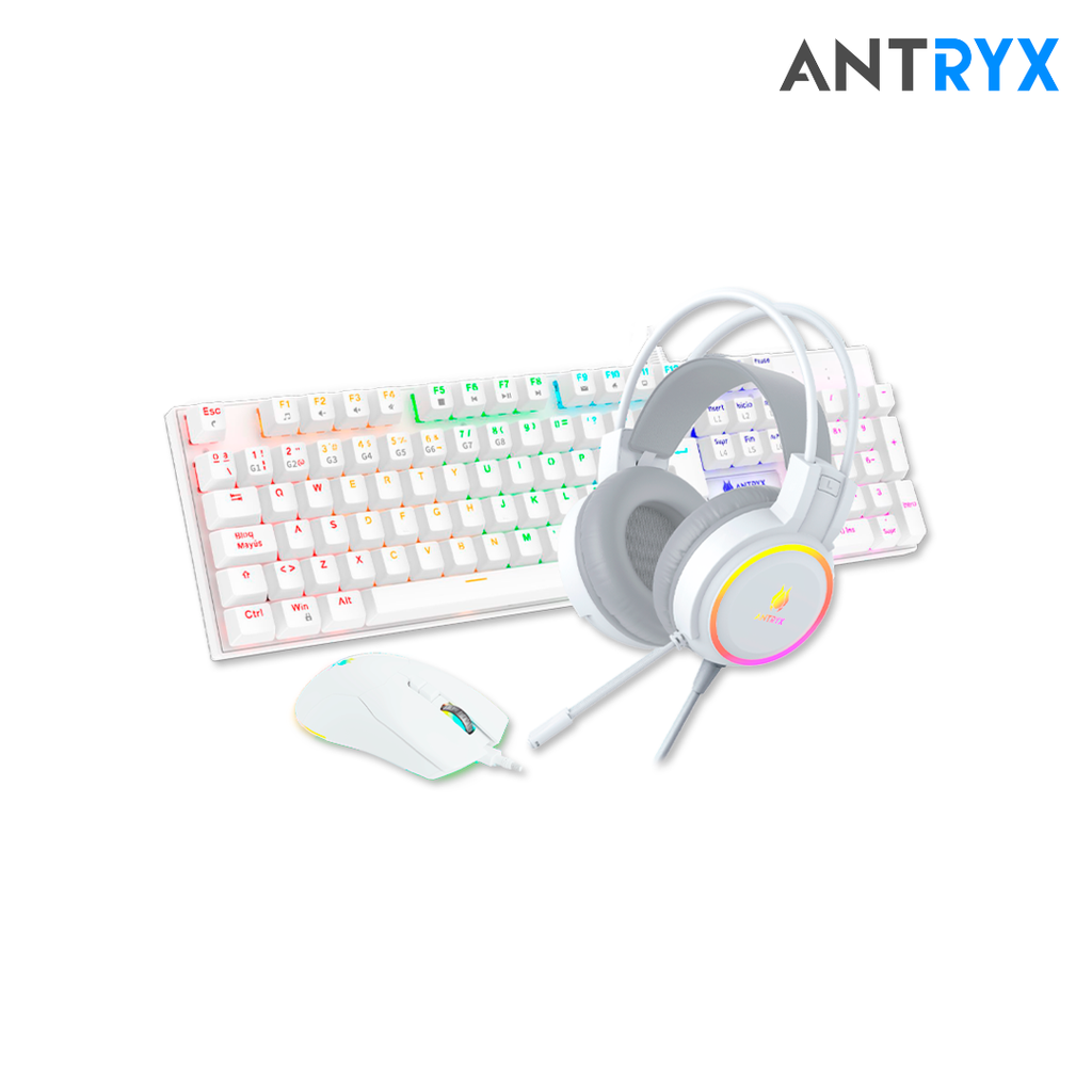 Combo Antryx Kit gaming Audifono + Teclado Blue Switch + Mouse GC-3100 x3 White