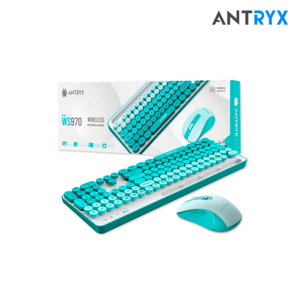 Combo Antryx Kit + Teclado Wireless + Mouse WS-970 Green Holder Slot