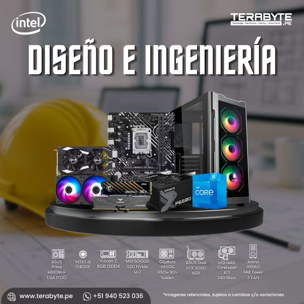 PC Diseño e Ingeniería Intel Core i5-12400F ASUS H610M 16GB SSD M.2 500GB RTX 3050 Fuente 650W Gold RL 240mm