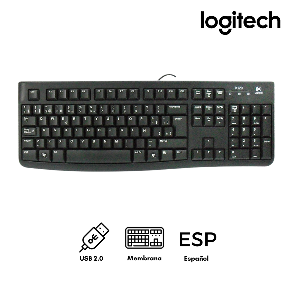 Teclado Logitech K120 Estandar Teclas Silenciosas con Cable