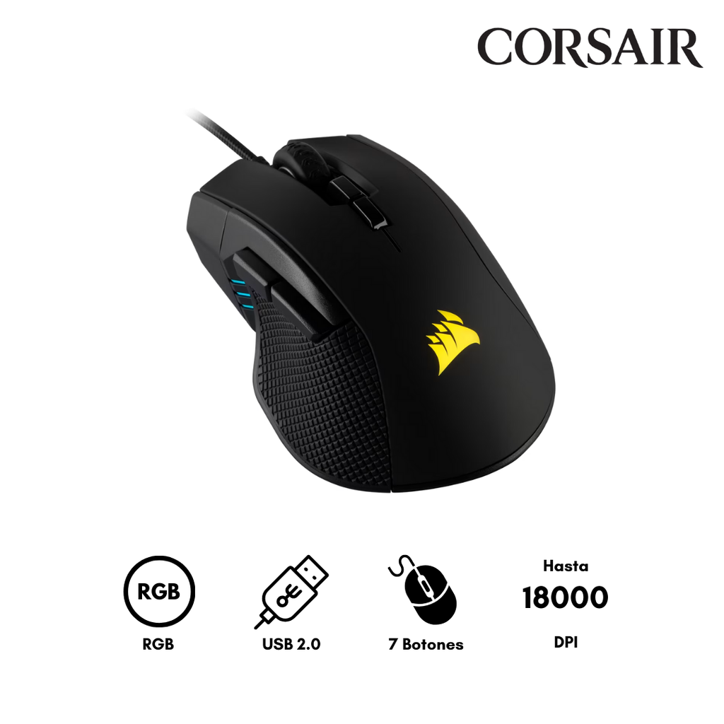 Mouse Corsair Ironclaw Optico RGB Gaming 18 000 DPI 7 Botones Negro USB