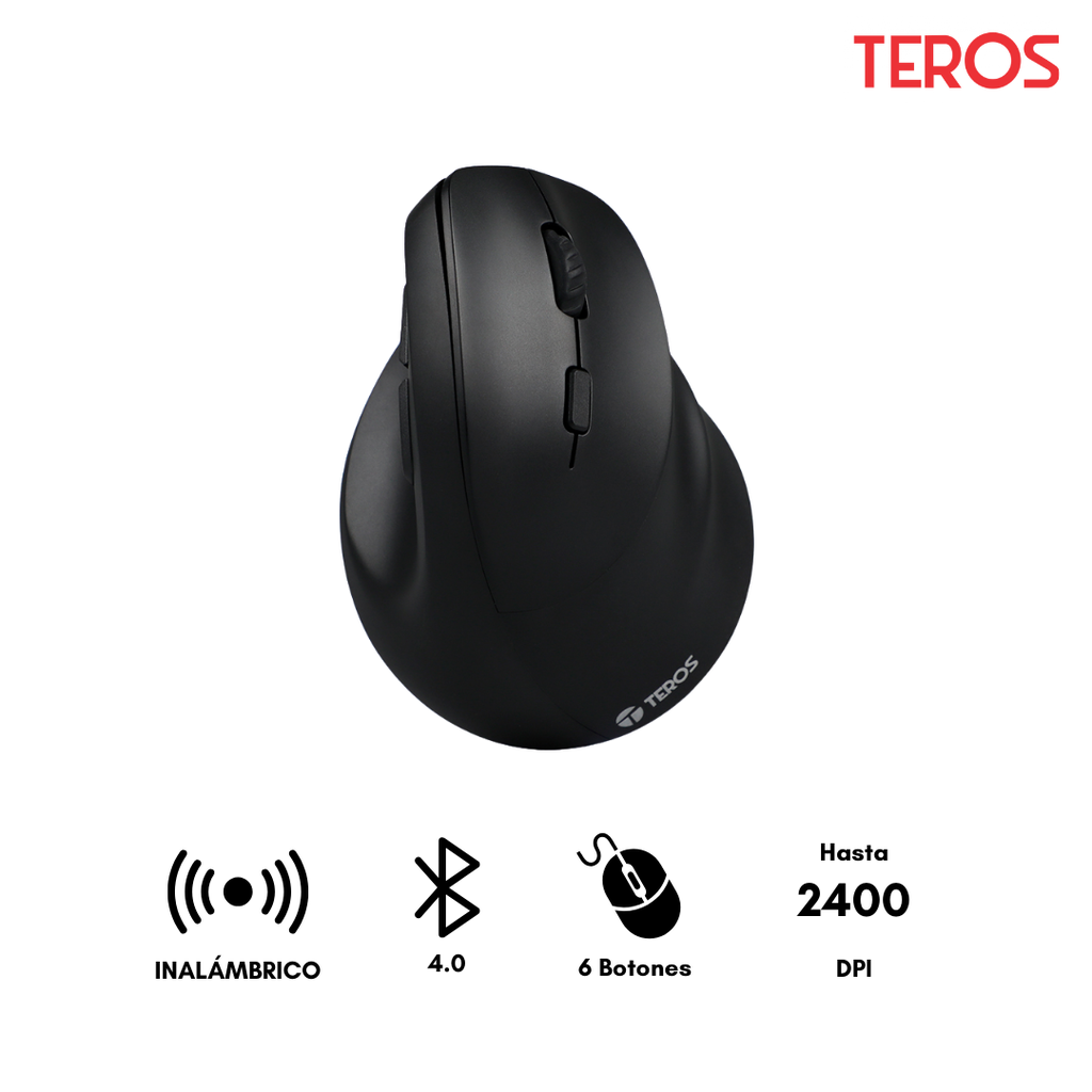 Teros TE5169N Mouse  Inalámbrico Doble Modo 2.4G Bluetooth 2400 DPI Vertical Negro