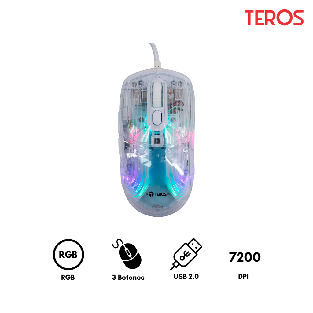 Teros TE1216G Mouse gamer 2 botones RGB transparente