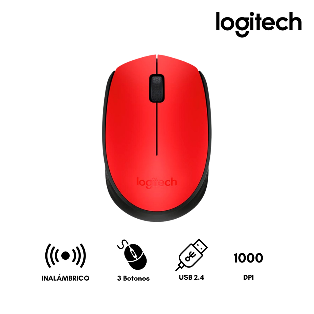 Mouse Logitech M170 Optico Inalámbrico Ambidiestro Receptor USB 2.4 GHz Rojo