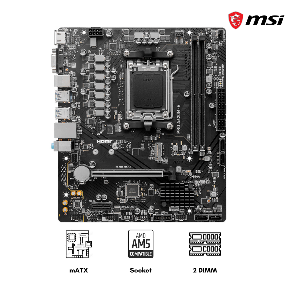 Placa Base MSI PRO A620M-E Chipset AMD A620 Socket AM5 HDMI VGA mATX