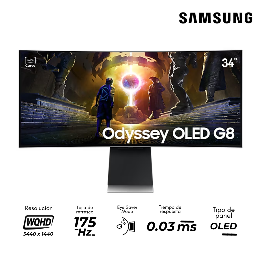 Samsung Odyssey G8 de 34" Monitor Curvo OLED UWQHD 1ms 175Hz