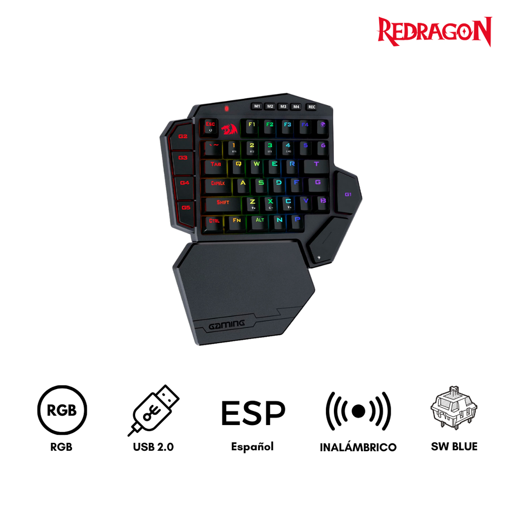 [209329] ReDragon K585 PRO Teclado Gamer  Inalambrico Mecánico para juegos con una mano.