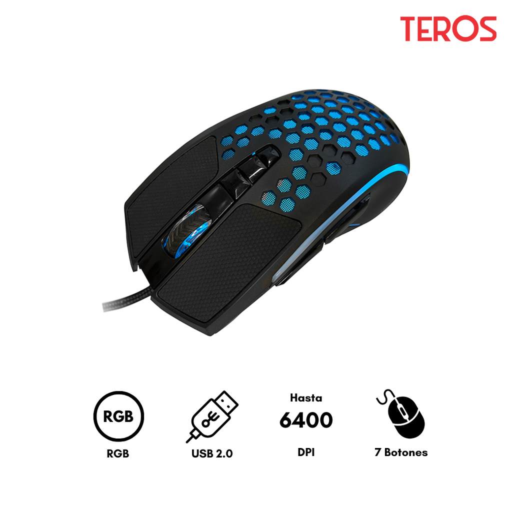 Teros TE-1210G Mouse Gamer 7 botones RGB Negro