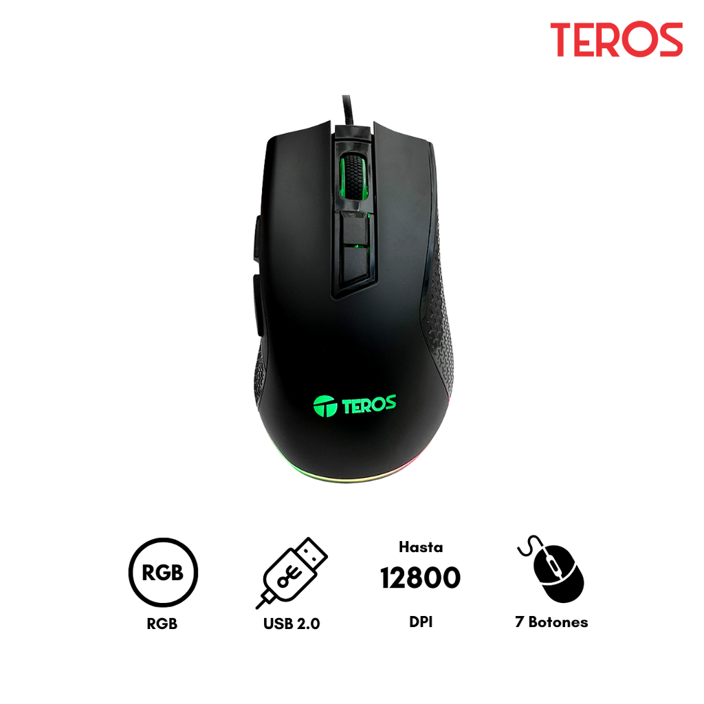 Teros Mouse Gamer TE-1211G 7 botones RGB Negro