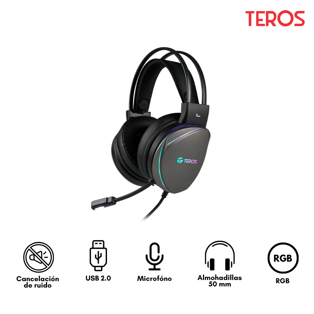 Teros TE-8170N Auriculares Gaming  estéreo 7.1 micrófono conector USB Negro