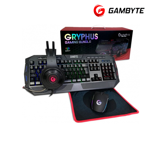[210393] Combo Gambyte Gamer Gryphus-h Teclado Mouse Auricular Led RGB Pad Mouse Negro