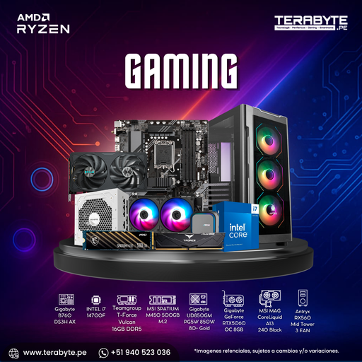 [211169] PC Gaming Intel Core i7-14700F Gigabyte B760 16GB SSD M.2 500GB RTX 5060 Ti Fuente 850W Gold RL 240mm