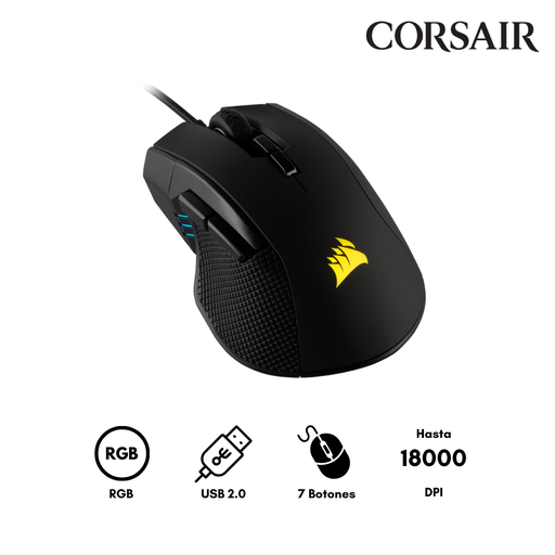 [0118031801] Corsair Ironclaw Mouse Optico RGB Gaming 18 000 DPI 7 Botones Negro USB