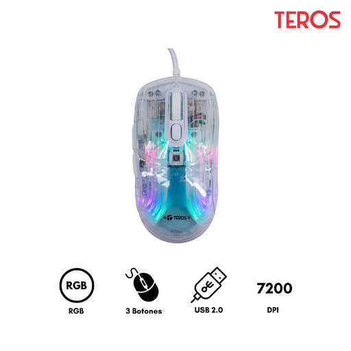 [0157038601] Teros TE1216G Mouse gamer 2 botones RGB transparente