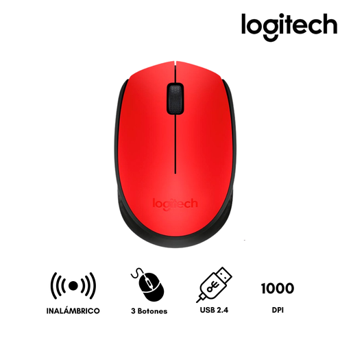[209085] Mouse Logitech M170 Optico Inalámbrico Ambidiestro Receptor USB 2.4 GHz Rojo