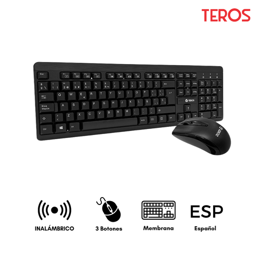 [01570311101] Teros TE-4061N Kit Inalámbrico Teclado + Mouse 2.4GHz receptor nano USB Negro