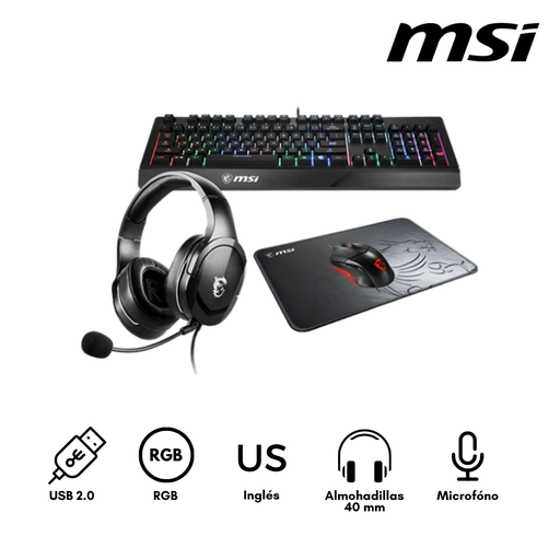 [01430311601] MSI Adventure Kit Teclado + Mouse + PAD + Auricular Gaming Negro