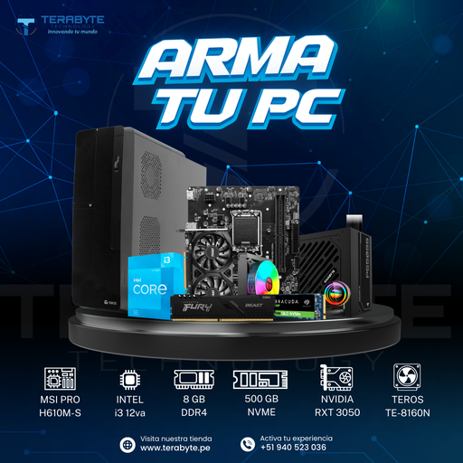 [01330211901] Intel PC Essential Core i3 16GB RAM 500GB NVMe RTX 3050 6GB Fuente 550W 80Plus Silver Enfriamiento Líquido.