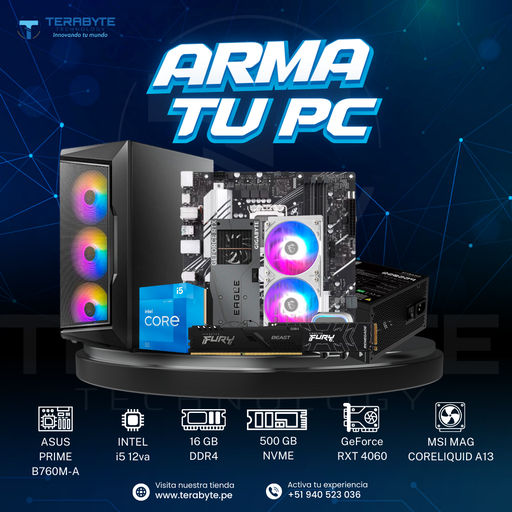 [01330212001] Intel PC Gamer Core i5 16GB RAM 500GB NVMe RTX 4060 8GB Fuente 550W 80Plus Silver Enfriamiento Líquido