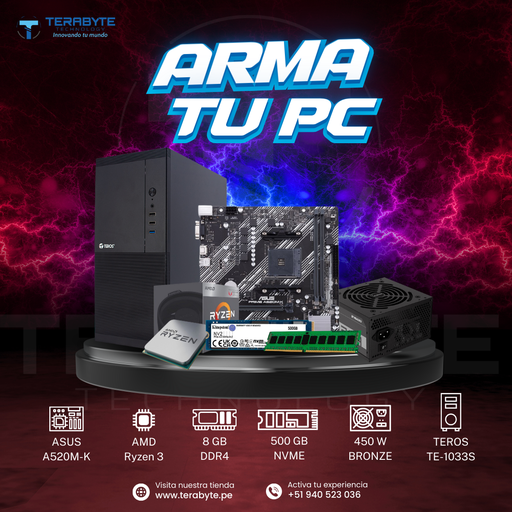 [01060111701] AMD PC Essential Ryzen 3 Vega 8 8GB RAM 500GB NVMe Fuente 450W 80Plus Bronce Incluye Fan Cooler.
